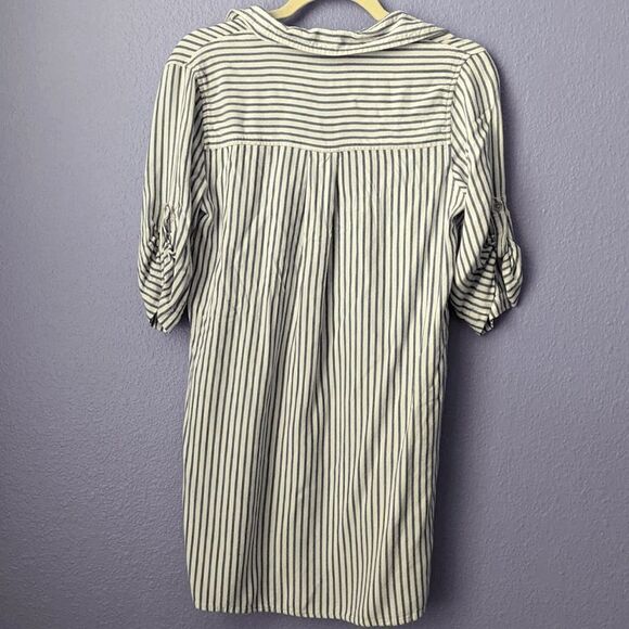 Women's Thread & Supply Blouse Vertical Striped Roll Tab Sleeve Small Pockets - Picture 4 of 8